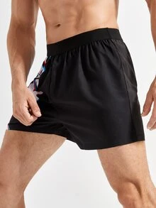 Men Letter Graphic Elastic Waist Sports Shorts - Black - View 4