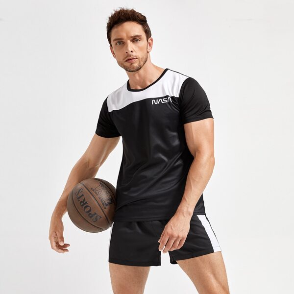 

Men Colorblock Letter Graphic Sports Set, Black and white