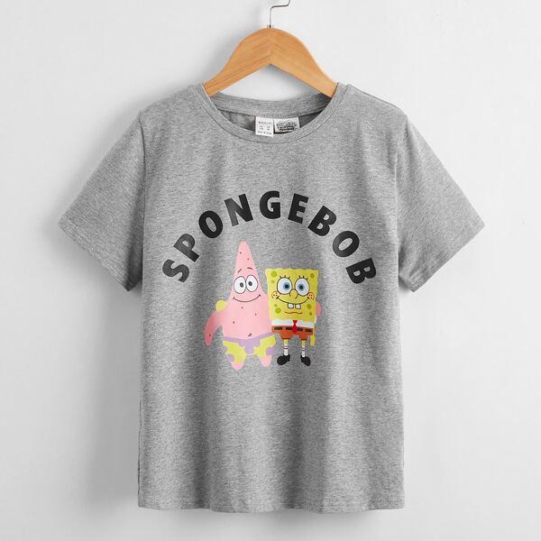 

Boys Letter & Cartoon Graphic Tee, Grey