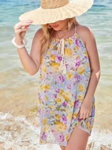 SHEIN Unity Plus Allover Floral Tassel Knot Blouse - Multicolor - View 1