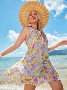 SHEIN Unity Plus Allover Floral Tassel Knot Blouse - Multicolor - View 3