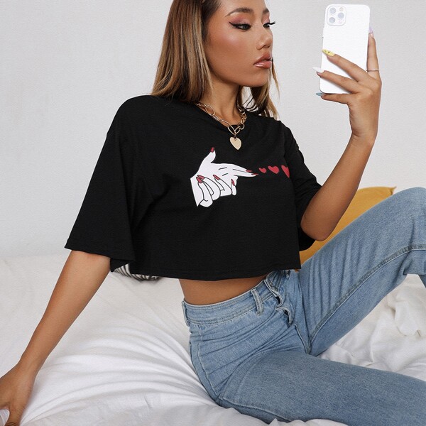 

Gesture Print Drop Shoulder Tee, Black