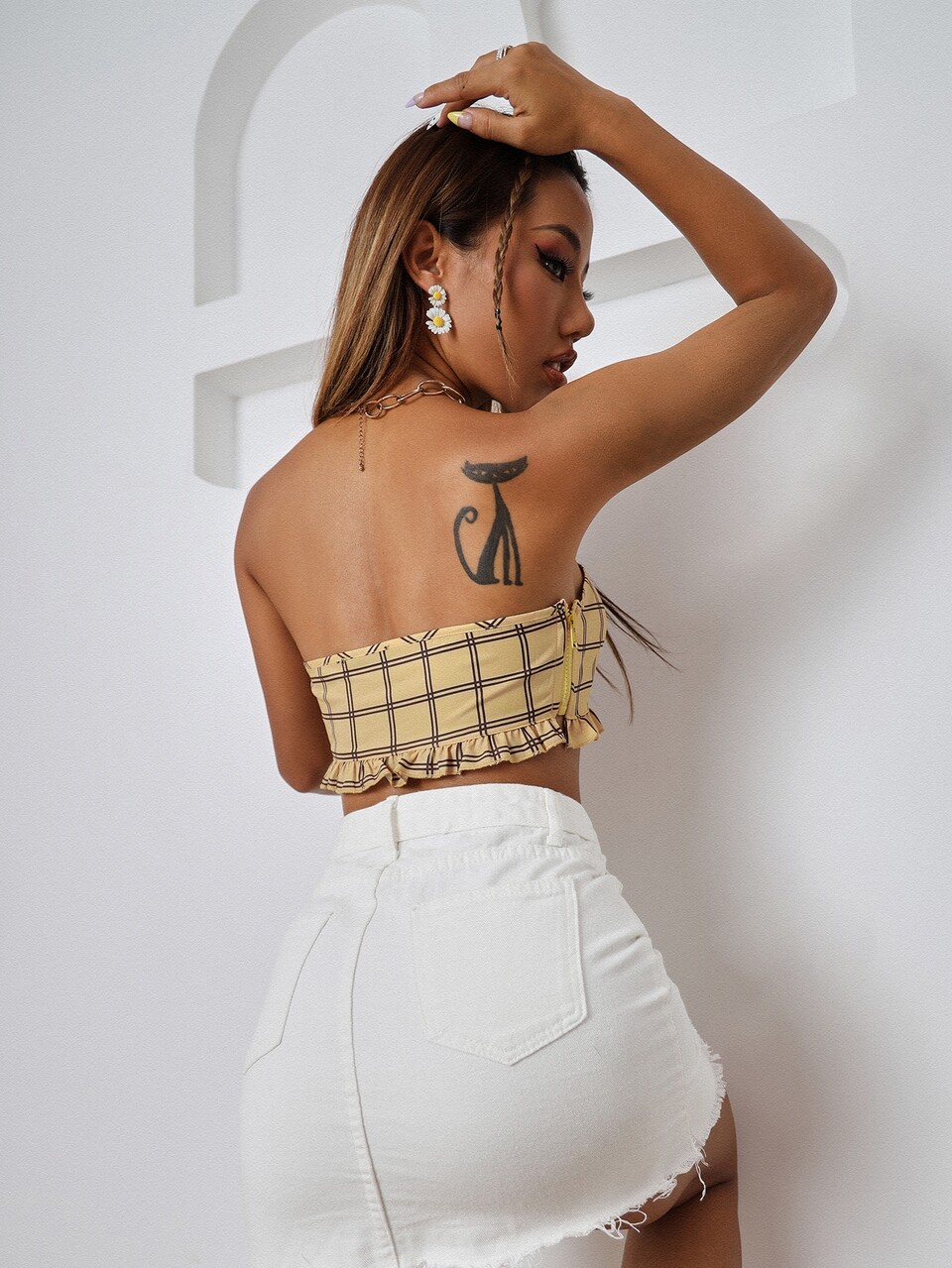 Plaid Frill Trim Tube Top