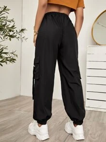 Muchica 側翻蓋口袋織帶面工裝褲子