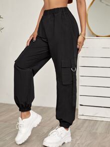 Muchica 側翻蓋口袋織帶面工裝褲子