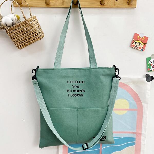 

Letter Graphic Shopper Bag, Green