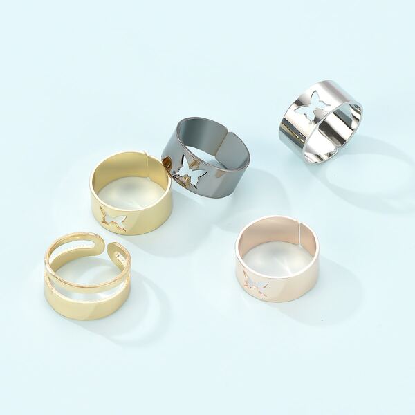 

5pcs Hollow Out Butterfly Design Ring, Multicolor