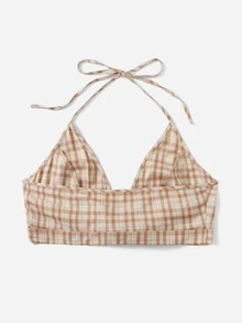 SHEIN Unity Plus Tartan Plaid Tie Front Crop Halter Top - Multicolor - View 2