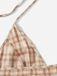 SHEIN Unity Plus Tartan Plaid Tie Front Crop Halter Top - Multicolor - View 4