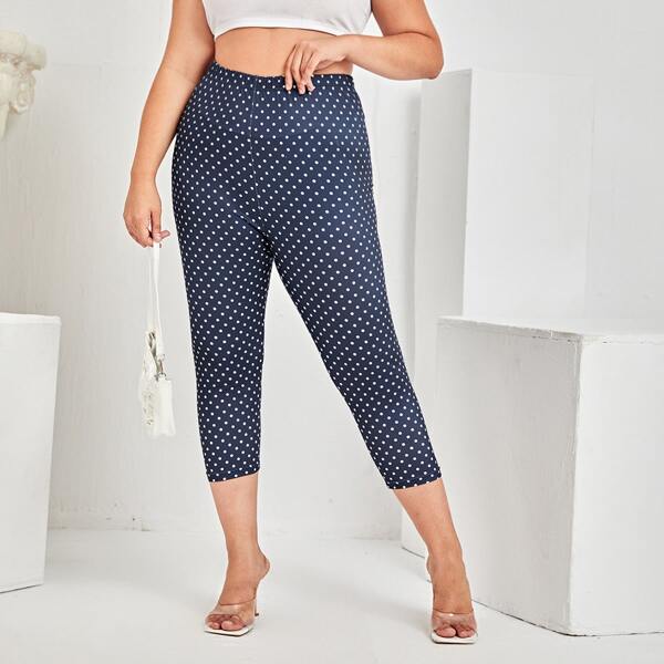 

Plus Polka Dot Capris Leggings, Navy blue