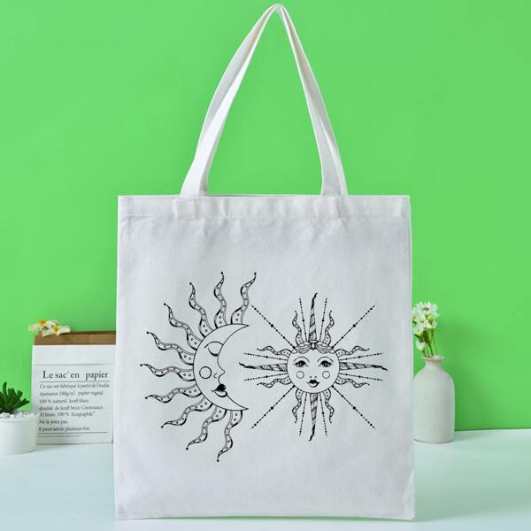 

Sun & Moon Graphic Shopper Bag, White