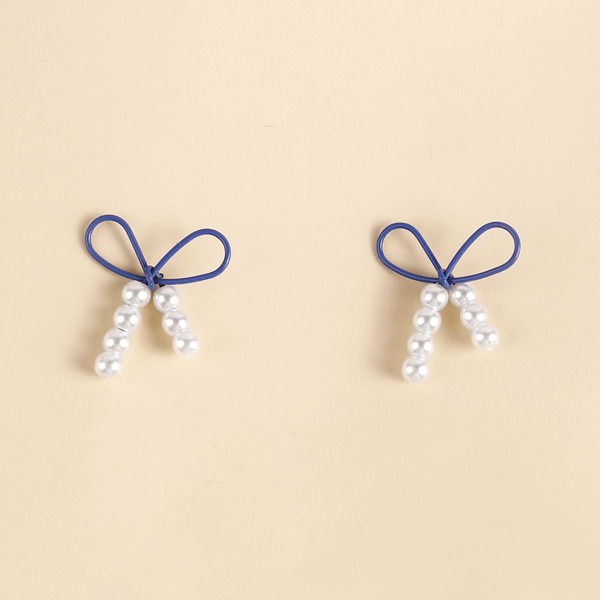 

Faux Pearl Decor Bow Earrings, Royal blue
