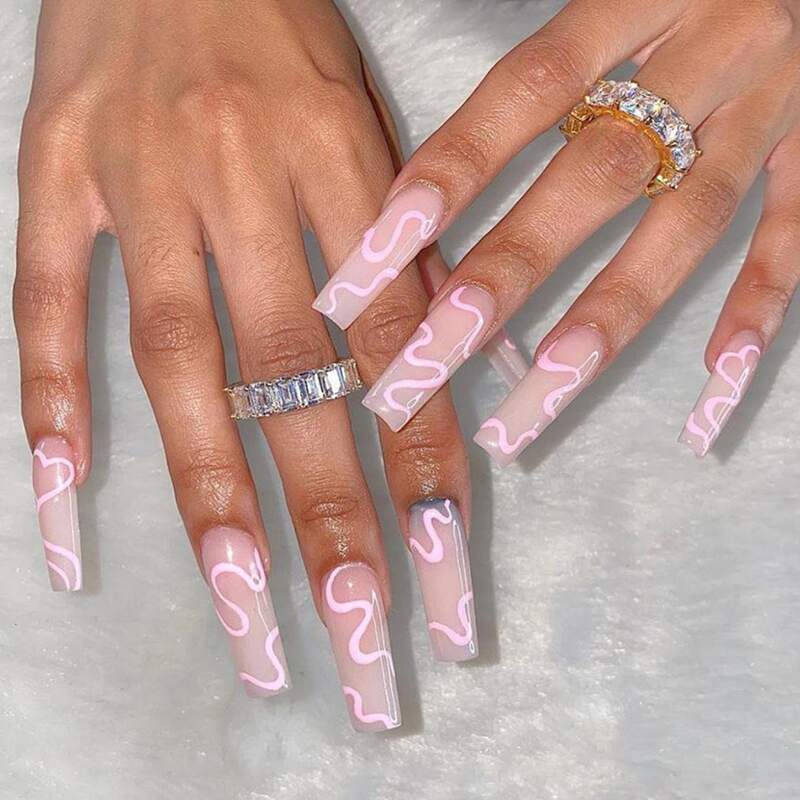 

24pcs Graphic Fake Nail, Pink