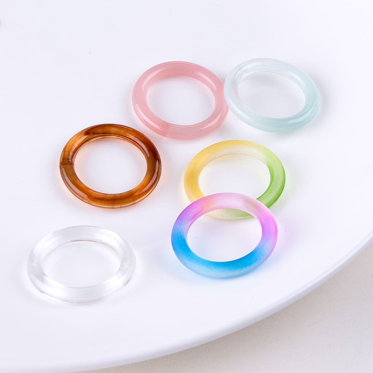 

6pcs Resin Ring, Multicolor