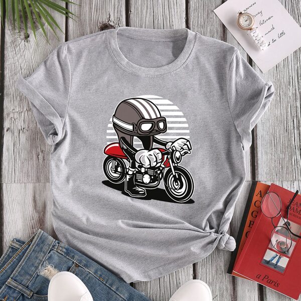 

Helmet And Motorcycle Print Tee, Light grey