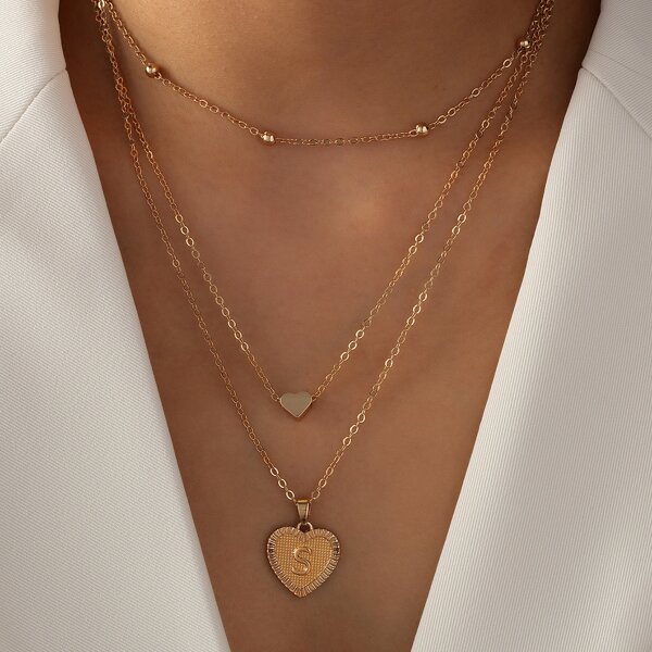 

Heart Pendant Layered Necklace, Gold