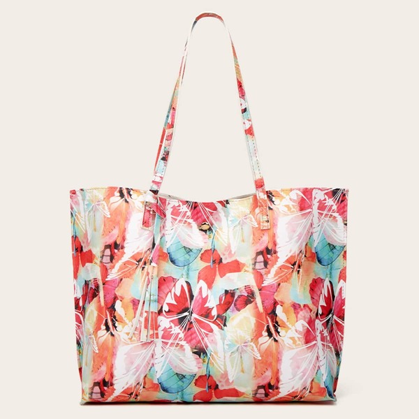 

Tassel Decor Graphic Tote Bag, Multicolor