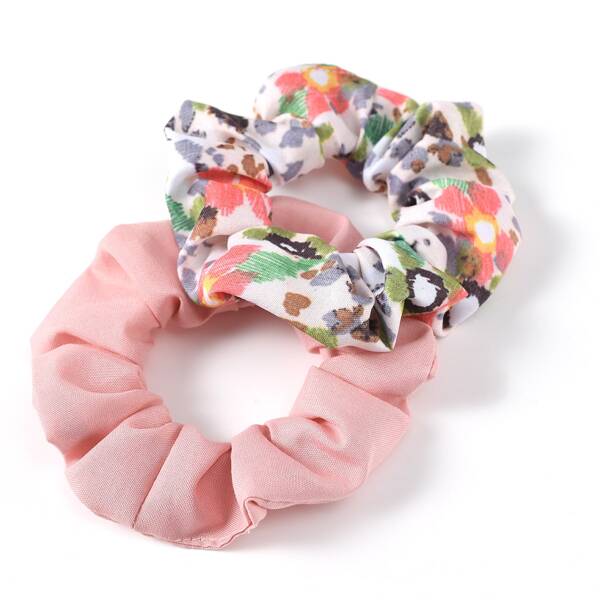 

2pcs Floral Print Scrunchie, Multicolor
