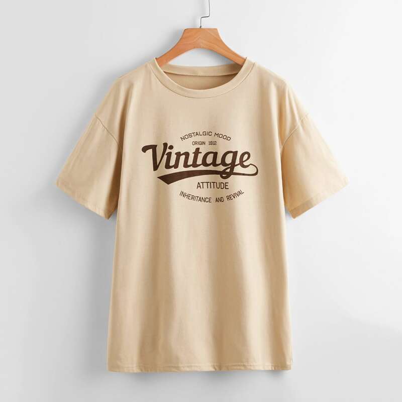 

Letter Drop Shoulder Tee, Apricot