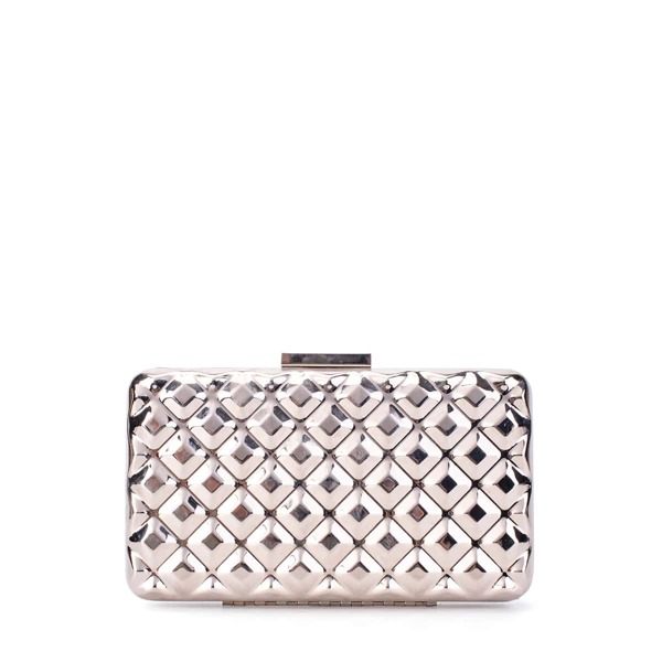 

Metallic Textured Chain Box Bag, Silver