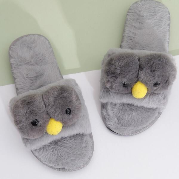 

Cartoon Design Fluffy Slippers, Grey
