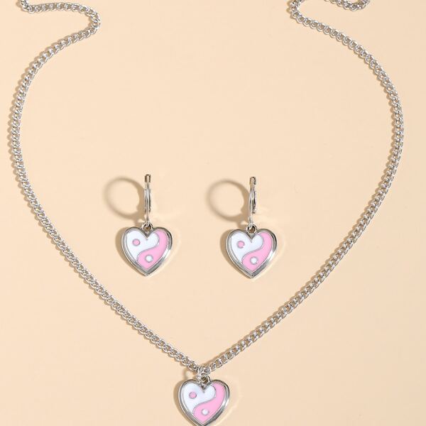 

1pc Heart Decor Necklace & 1pair Drop Earrings, Multicolor