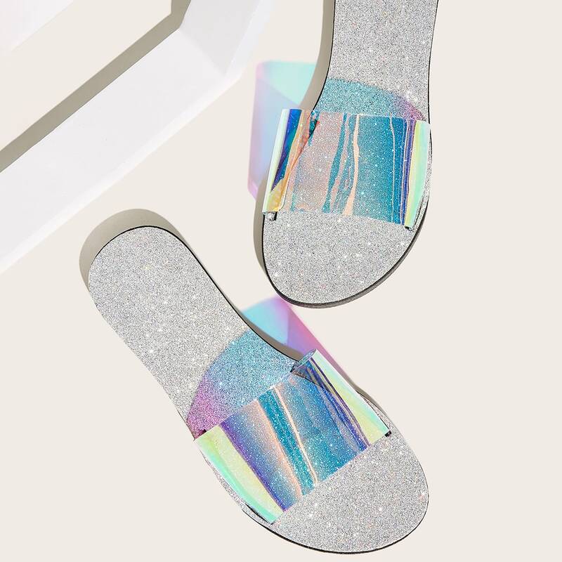 

Holographic Glitter Decor Slides, Silver