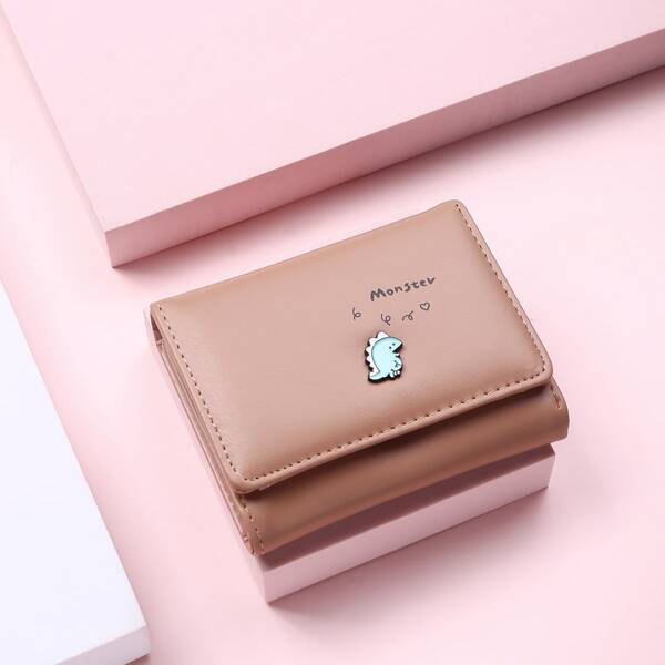 

Letter Graphic Cartoon Decor Small Wallet, Brown