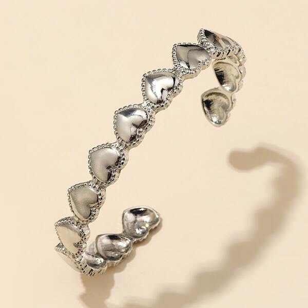 

Heart Decor Cuff Bangle, Silver