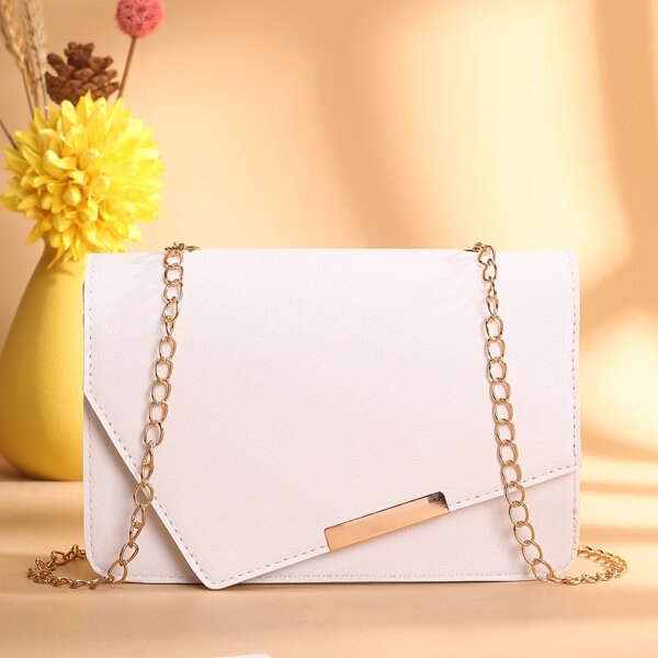 

Metal Edge Chain Crossbody Bag, White