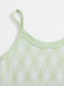 SHEIN Girls Argyle Pattern Knit Cami Top - Mint Green - View 3