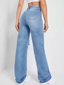 SHEIN EZwear Jeans desgarro de talle alto - Lavado ligero - Ver 2