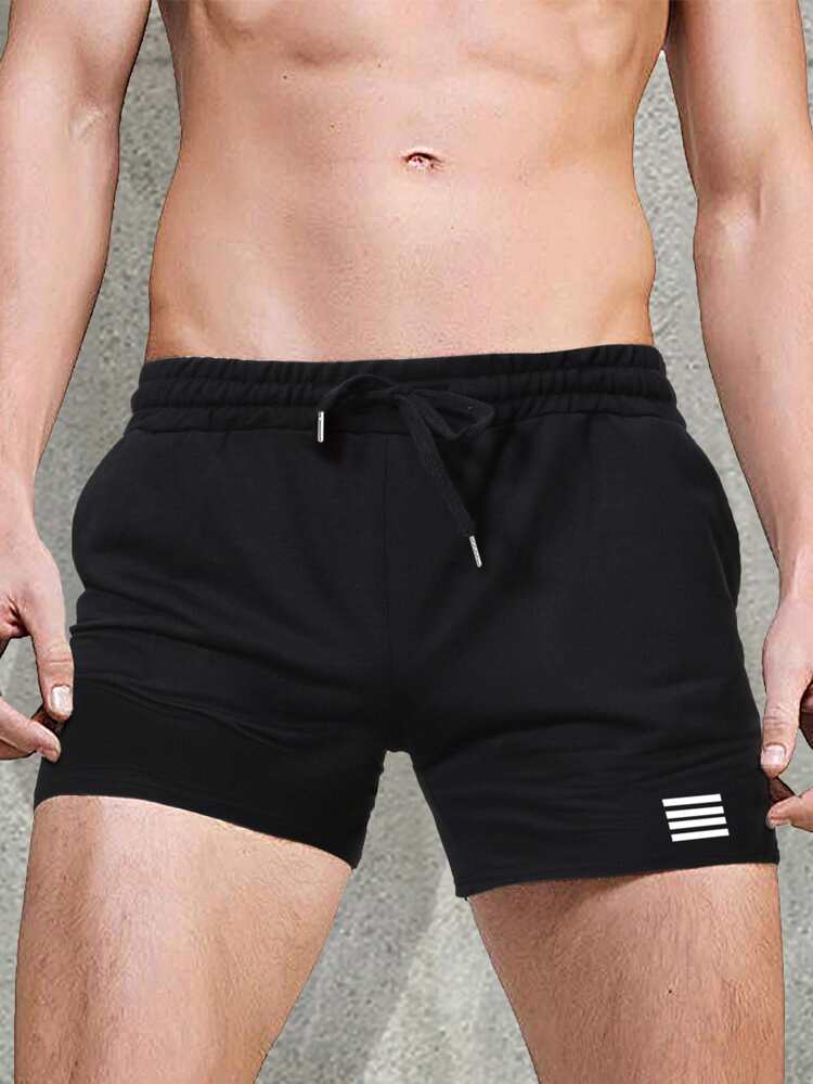 Men Stripe Print Drawstring Athletic 