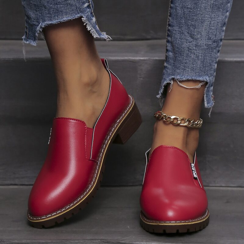 

Minimalist Slip-On Oxford Shoes, Red