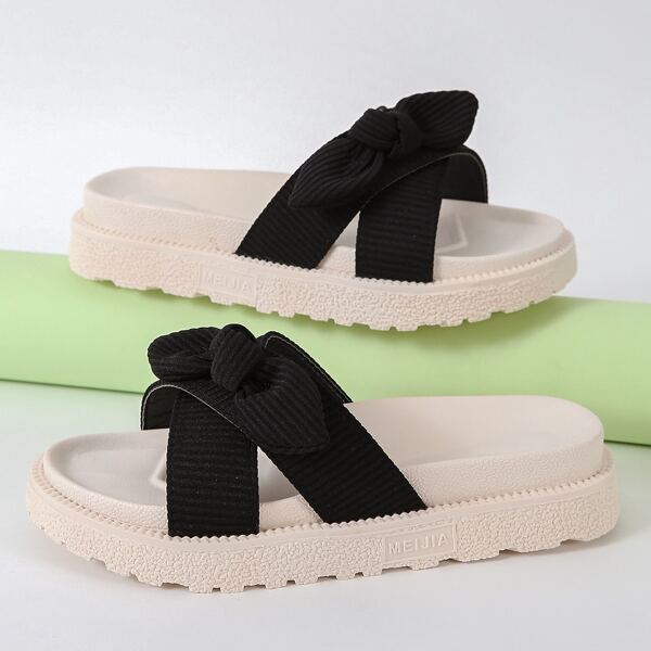 

Minimalist Bow Decor Flatform Mules, Black