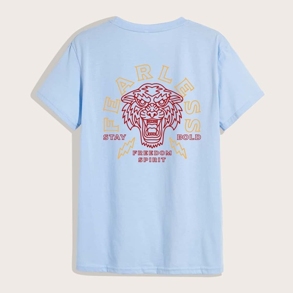 

Men Tiger And Letter Graphic Tee, Blue