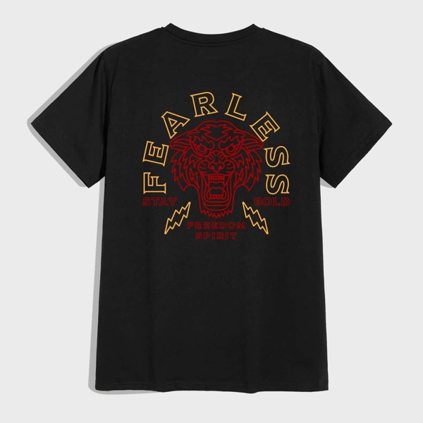 

Men Tiger And Letter Graphic Tee, Black