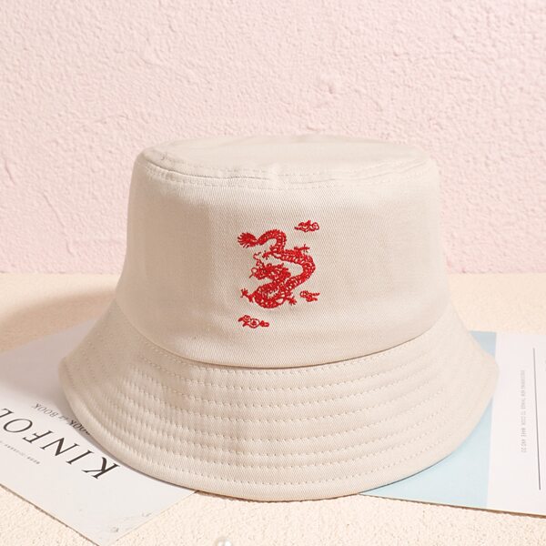 

Chinese Dragon Embroidered Bucket Hat, Beige