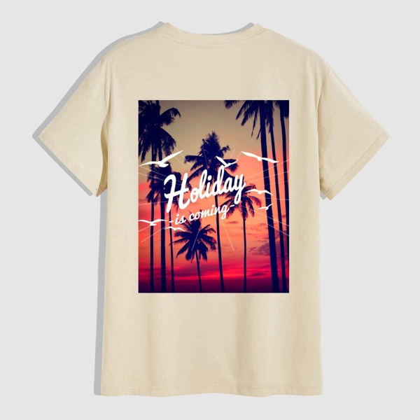 

Men Tropical & Letter Graphic Tee, Khaki