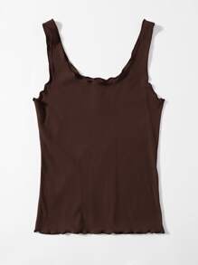 SHEIN EZwear Button Front Lettuce Edge Tank Top - Chocolate Brown - View 2