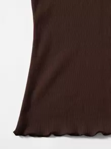 SHEIN EZwear Button Front Lettuce Edge Tank Top - Chocolate Brown - View 4