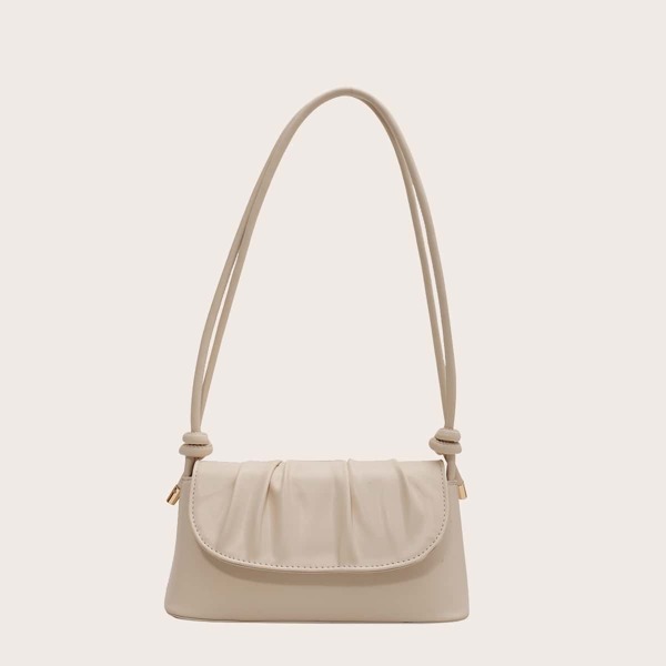 

Minimalist Ruched Baguette Bag, Beige