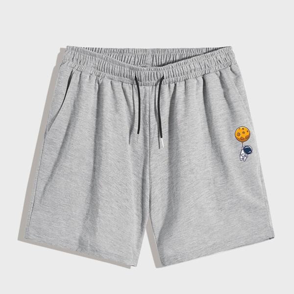

Men Cartoon Graphic Drawstring Shorts, Grey