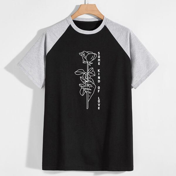 

Men Floral & Slogan Graphic Tee, Black