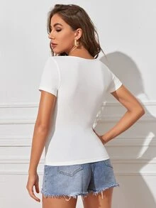 SHEIN Essnce Cap Sleeve Solid Tee - White - View 2