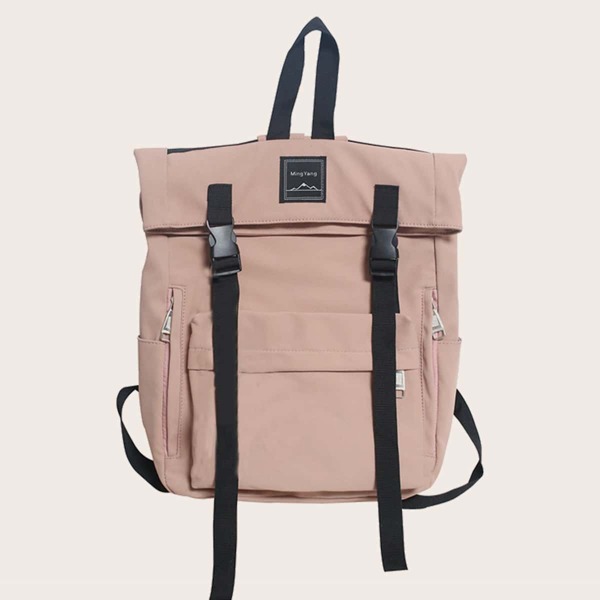 

Letter Patch Flap Backpack, Pink