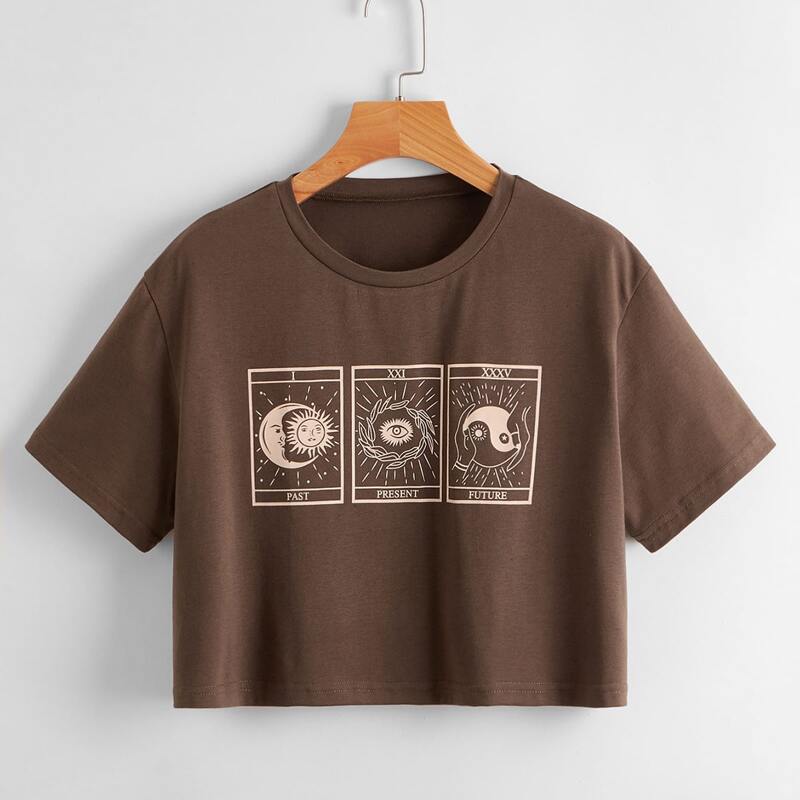 

Letter Sun & Moon Graphic Boxy Tee, Coffee brown