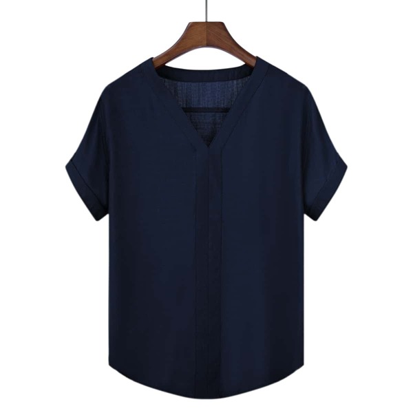 

Men Solid V-neck Short Sleeve Top, Navy blue