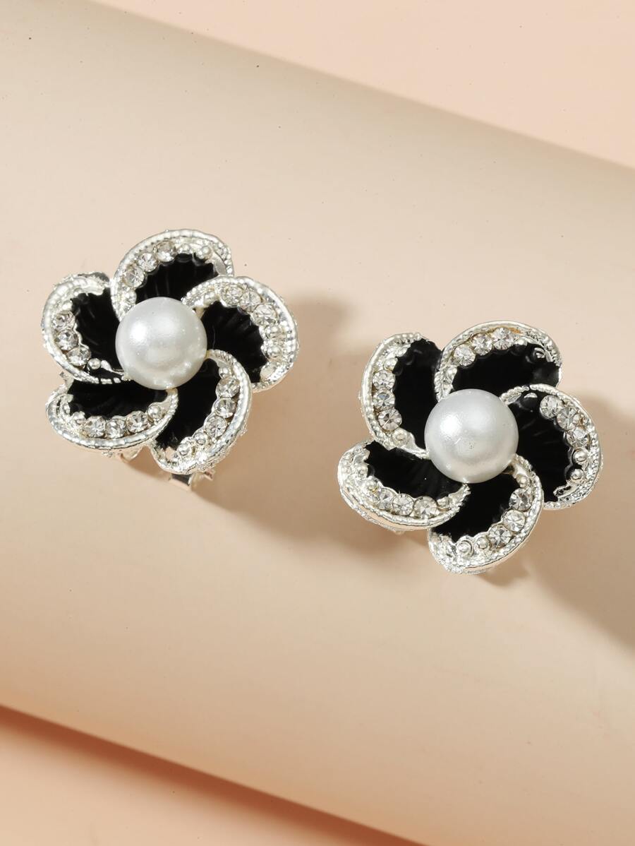 Ngọc trai Giả Bông tai stud - màu đen - Xem 1