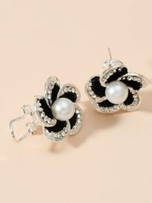Ngọc trai Giả Bông tai stud - màu đen - Xem 2